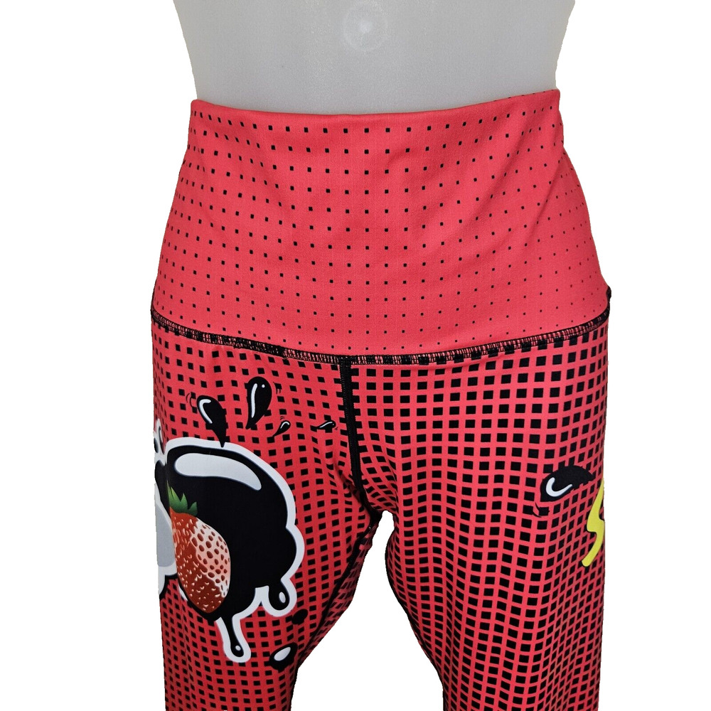 Pop Art Legging Womens M/L Comic Colorful Athleisure Slurp Y2K Red Strawberry - Picture 13 of 14